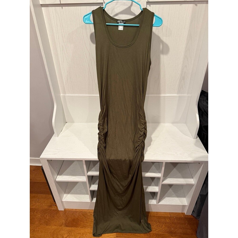 Venus olive green ruched tank maxi dress size large